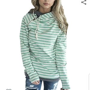 Women M side zipper hoodie, w/pockets, mint green